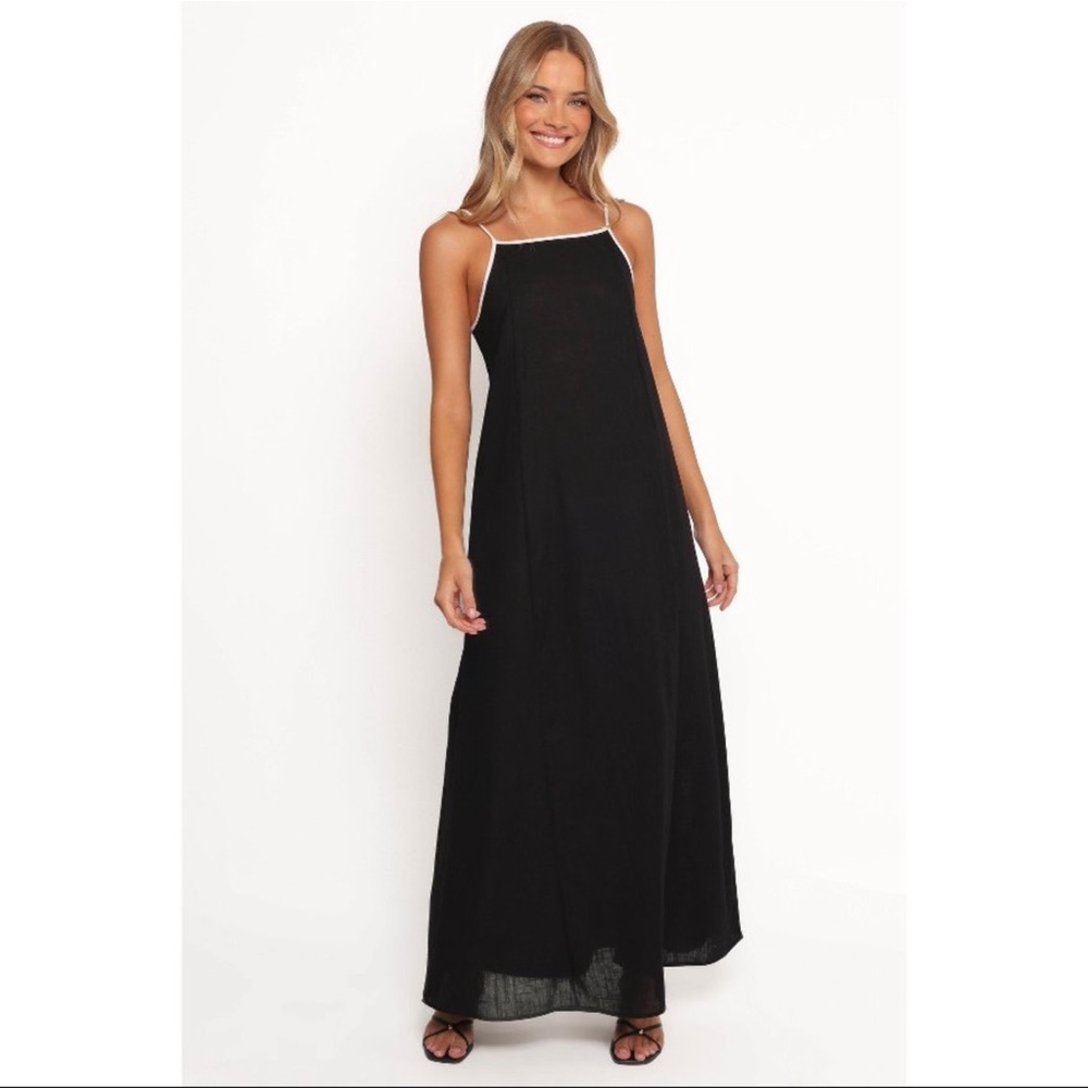 Petal & Pup Ciel Maxi Dress Black Linen Blend Size Small